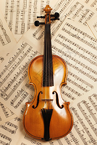 旧小提琴与音符特写图片
