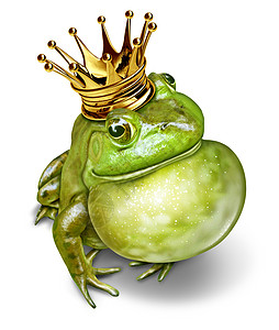 青蛙王子戴着金冠膨胀的喉咙,代表着童话故事中的交流两栖动物皇室的变化变图片