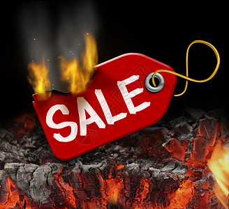 热销清算储蓄与红色价格标签着火燃烧煤消费者的象征营销广告便宜的价格良好的价值图片