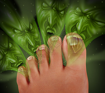 脚臭臭脚与人类脚趾释放可怕的臭味,因为绿色怪物的气体来自出汗的皮肤,足病医学健康的标志细菌感染图片