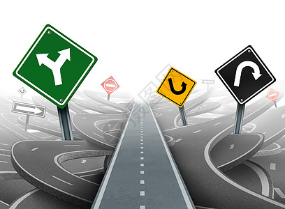 商业领导中避免分心明确的解决方案策略,条通往成功的道路,迷宫般的高速公路选择正确的战略计划,黄绿黑红交通标志图片