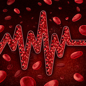 血细胞种静脉动脉,形状为心电图EKG,脉搏轨迹图,监测生命线,红色血浆流动人体循环诊断的保健医学标志背景图片