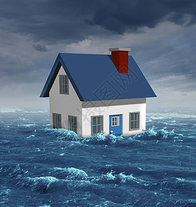 房屋洪水保险与般住宅洪水灾害期间被严重天气飓风破坏,造成环境破坏经济困难影响房地产行业图片
