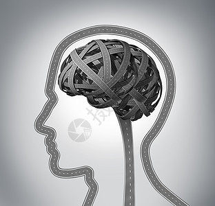 人类的指导记忆丧失由于痴呆阿尔茨海默病三维道路的人类头部大脑纠缠个混乱的方向心理功能图片