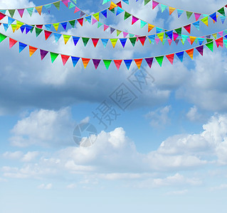 蓝天上悬挂,悬挂广告营销图标的生日特别活动,与沟通的元素图片