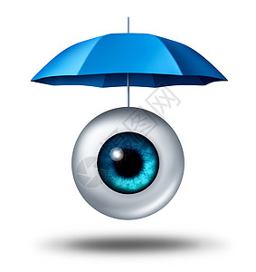 视觉保护商业观点保护种由蓝色雨伞保护的人类眼球,比喻视力安全想象力,以及抵御意见确定的盾牌的创造保障图片