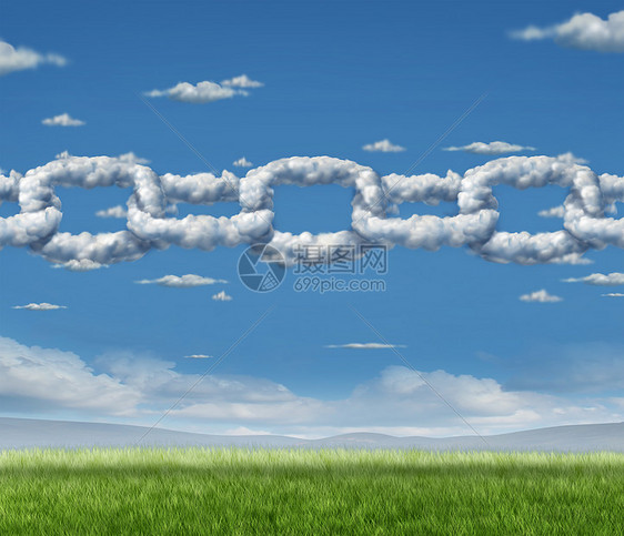 云链网络商业积云天空中的个连锁链连接,金融技术合作环境空气质量伙伴关系的象征图片