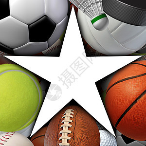 体育明星符号与运动球设备娱乐活动健身成功运动的图标与空白白色区域图片