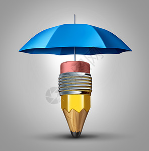 创造的安全支由蓝色雨伞保护的铅笔,种商业创新的比喻,把重点放个计划上,而会分心障碍的风险,也会把教育图片