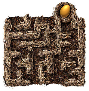 退休储蓄策略巢蛋符号种财务规划商业,鸟巢形状为迷宫迷宫,以金蛋白色背景的奖品图片