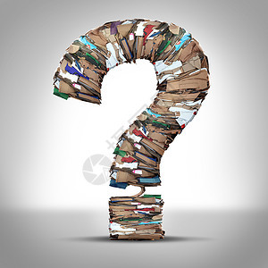 回收纸板纸问题回收纸板包装与堆叠的压缩瓦楞纸垃圾形状问号,保护环境技术业务问题的象征背景图片