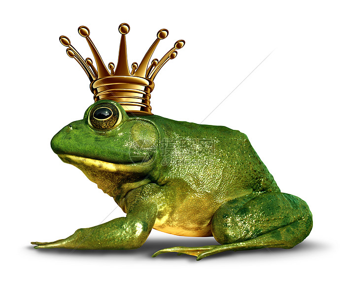 青蛙王子的侧观与黄金皇冠代表童话的象征,两栖动物皇室的变化变图片