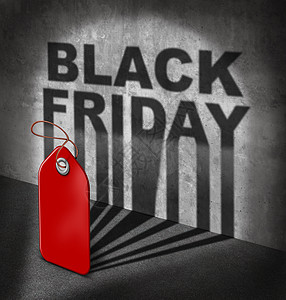 黑色星期五销售,个红色的价格标签,墙上投下阴影,文字象征,以庆祝节日开始购物,零售商店低价提供折扣购买机会图片