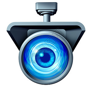 视频监控大哥哥正观看的,种安全摄像头,监控公众的大眼睛间谍活动,隐私权利问题的象征,孤立白色背景上图片
