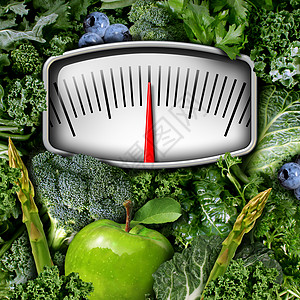 水果蔬菜重量秤的天然食物,如西兰花苹果蓝浆果绿叶产品,计量表健康饮食营养健身生活方式的象征图片