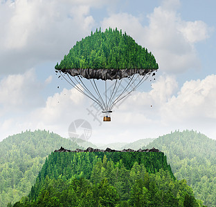 想象个人举个独立的山顶漂浮天空,个热气球,比喻想象旅行梦想移动的山的力量背景图片