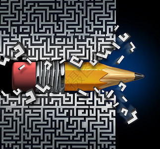 创新的解决方案计划支铅笔,试图迷宫中找出路,突破迷宫,个商业创造的隐喻,战略成功规划成就背景图片