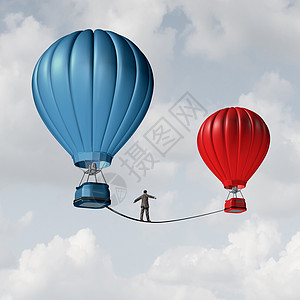 改变挑战谨慎的商业动机,个人走根紧绳上,个热气球另个热气球,个风险危险的比喻,改变职位职业图片