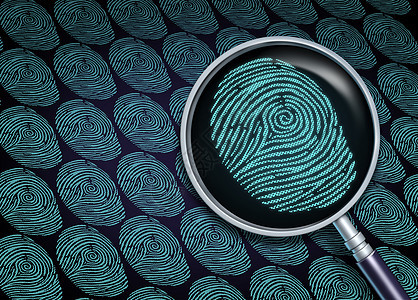 身份搜索选择合适的员工招聘人力资源符号,用放大镜特写指纹指纹安全信息技术的隐喻背景图片