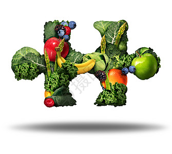 健康的食物解决方案吃新鲜的水果蔬菜象征为生制品,形状为块拼图白色背景上自然营养生活方式的图标图片