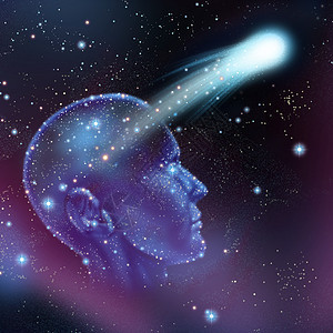 梦想想象的,恒星夜空中,形状为人头,流星飞行个愿望隐喻天文学占星术的象征背景图片