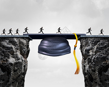 教育职业机会群即将毕业的大学学生,他们黑板毕业帽桥梁,为商业成功提供机会弥合差距图片