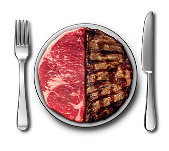 牛排晚餐烧烤标志烧烤场所与生肉烤牛腰烤前后熟食与3D插图元素图片