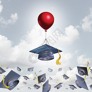学校支持大学毕业奖学金符号个沙浆板研究生帽被提升更高的帮助气球与三维插图元素背景图片