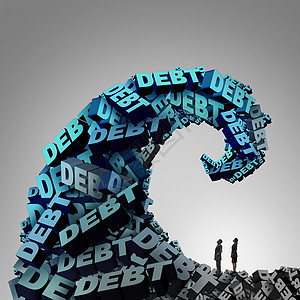 债务压力金融股巨大的浪潮浪潮,由3D插图文本金融经济危机的隐喻,比喻货币问题风险预算管理的麻烦图片