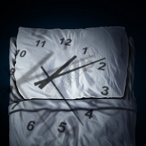 时钟压力种时间片,枕头床上投下阴影,种压力商业截止日期焦虑隐喻睡眠焦虑的三维插图风格图片
