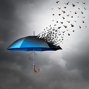 保护自由把伞,化为群飞鸟,全球安全风险自由的隐喻,三维插图元素图片