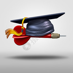 毕业目标学校研究生迫击炮帽上的飞镖教育成功策略的图标隐喻集中训练目标符号三维插图图片