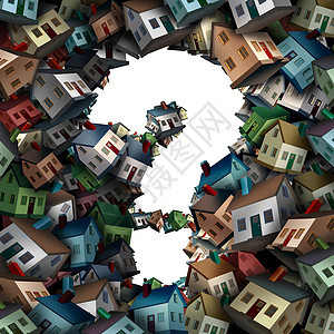 家庭问题房地产商业象征的确定的住房建筑业与房屋形状问号,个三维插图的白色背景图片