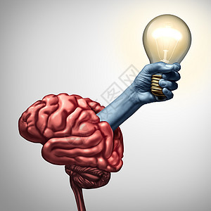 找灵感个手臂,着个照明的灯泡大脑中出现,创新的隐喻,想法的力量创造的灵感成功与三维插图元素图片