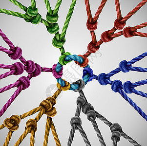 队小网络单个同的队聚集,连接个中心点,个抽象的交流,以同颜色的连接绳社会联系的中期背景图片