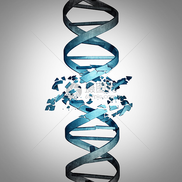 受损的DNA基因突变生物技术个双螺旋链,损害个医学符号的基因染色体问题个三维插图图片