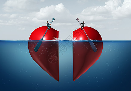 浪漫的联系关系的成功,个男人个女人水中的部分心脏划船彼此个深刻的情感吸引力与3D良因素图片