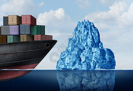 航运物流风险货物挑战艘临危险冰山的货船,种商业进口出口管理隐喻,三维插图元素图片