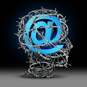 互联网隐私保护网络安全技术信息安全种电子邮件符号,由铁丝网保护,形状为个人与3D渲染元素图片