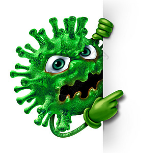 病卡通人物空白标志绿色疾病怪物健康医学医学病理符号病原体白色背景上三维插图背景图片