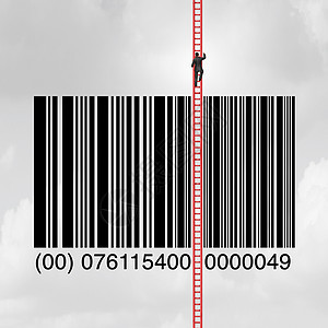 零售销售解决方案消费者裁剪执行爬上梯子上的UPC代码条形码商业与3D插图元素的符号图片