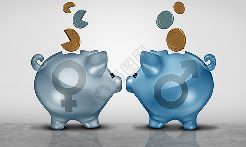 薪酬公平经济别差距的商业两个储蓄罐象,男女的符号工资平等个三维插图图片