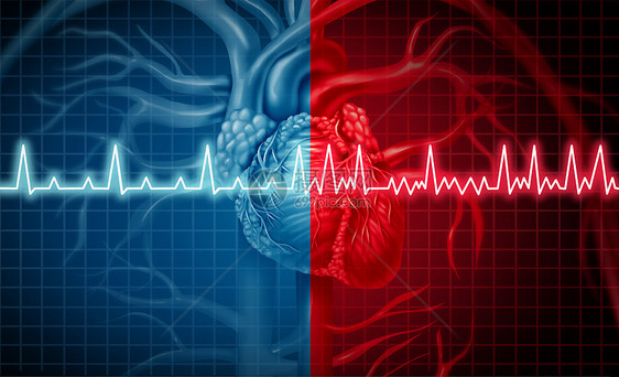 心房颤动正常异常心率心律失常种心脏疾病个人体器官,健康健康的心电图监测三维插图风格心房颤动图片