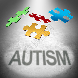 自闭症拼图符号自闭症儿童意识的图标,拼图块合,文本心理健康综合征三维插图自闭症拼图图片
