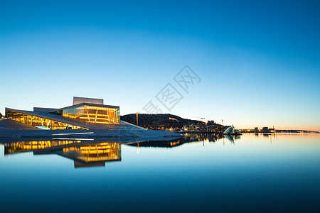 斯堪的纳维亚奥斯陆歌剧院黄昏清晨的黄昏挪威闪耀背景