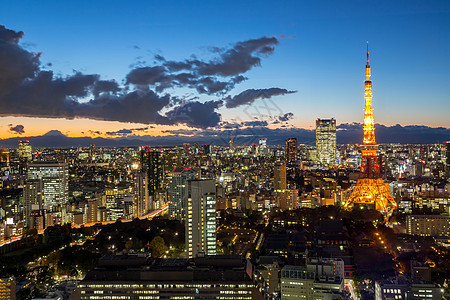 鸟瞰东京塔城市景观日落黄昏日本图片