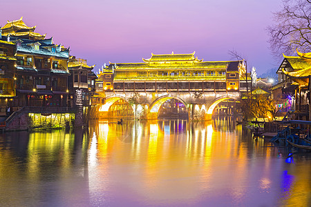 洪桥桥凤凰凤凰古镇日落杜克,湖南省,中国图片