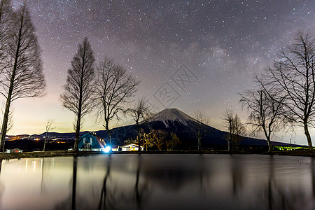 富士山与恒星银河日出前图片