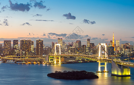 东京塔天际线彩虹桥与城市景观大叶日本图片