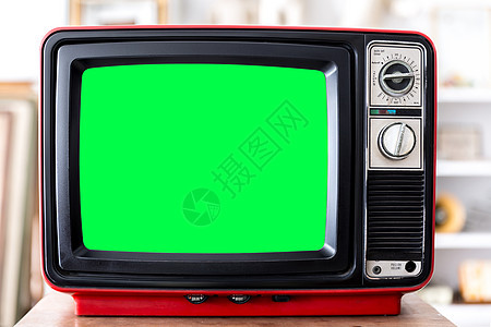 老式红色电视机,屏幕上剪裁路径图片